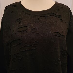 DKNY The Everywhere Sweatshirt Black Women's Size Large holes Thrasher Glitter